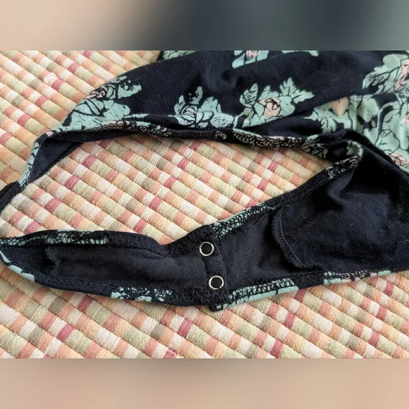 Intimately Free People So Much Floral Black Teal Off Shoulder Bodysuit - Picture 8 of 12